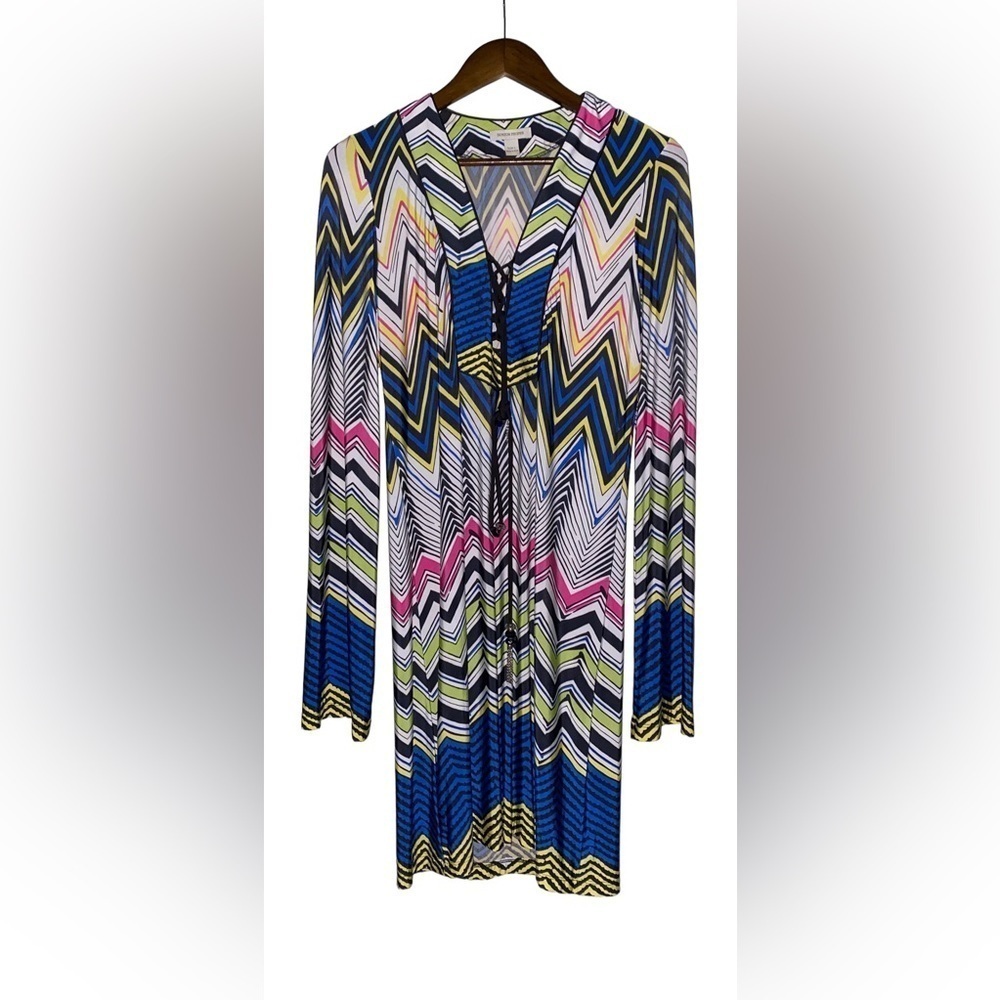 Boston‎ Proper Geo Multicolor Tunic Dress Long Sleeve Women L Boxy Artsy